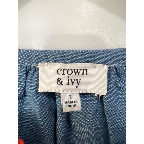 Crown and Ivy Chambray Tassel Top Kids Size Large Blue Orange Embroidered NEW - Picture 3 of 9